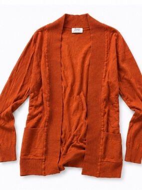 Women’s Open-Front Burnt Orange Knit Cardigan with Front Pockets